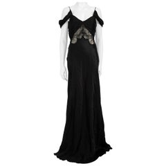 Alberta Ferretti Schwarzes Maxikleid aus Spitze mit kalten Schultern Größe M