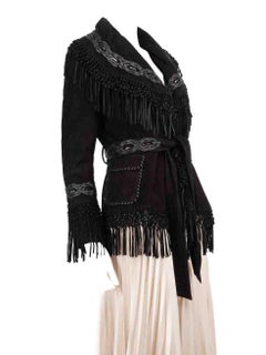Alberta Ferretti Black Leather Tassel Jacket Size XS