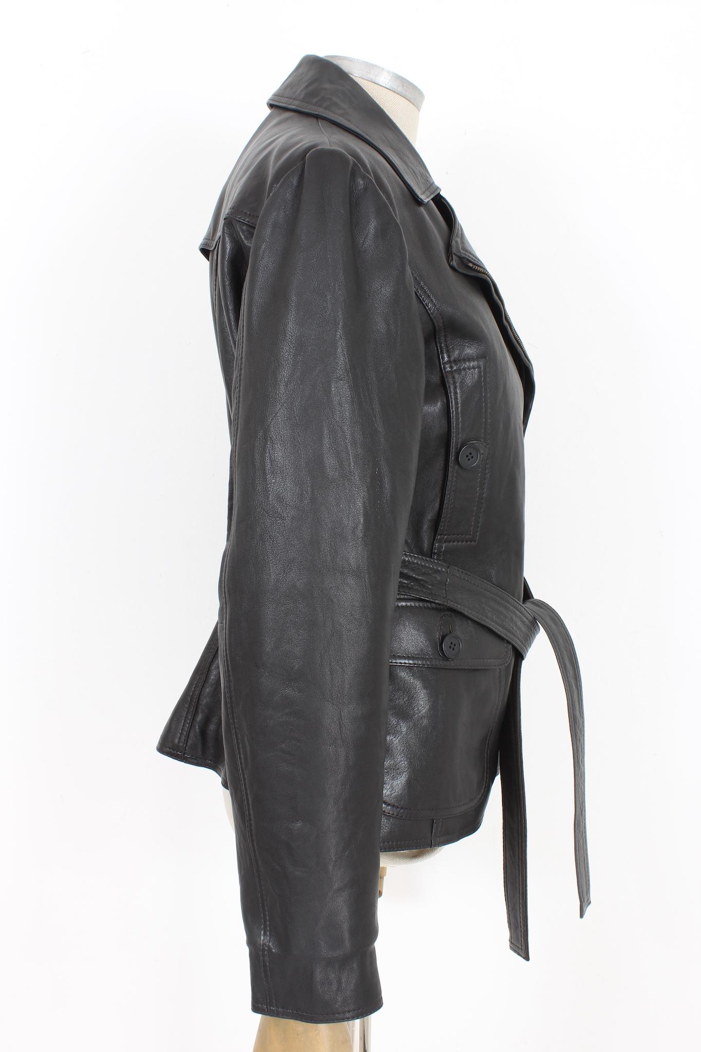 Alberta Ferretti Black Leather Vintage Chiodo Jacket '90s In Excellent Condition For Sale In Brindisi, Bt