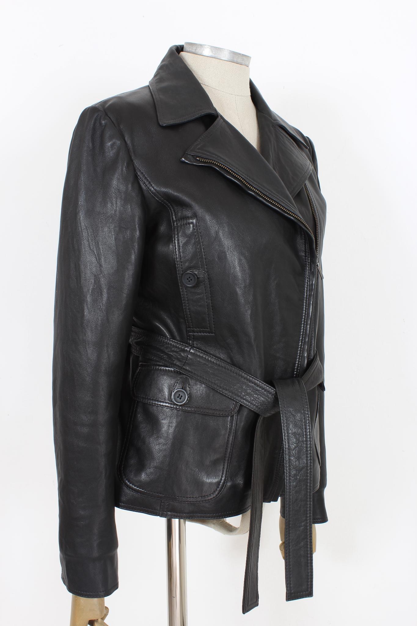 Women's Alberta Ferretti Black Leather Vintage Chiodo Jacket '90s For Sale