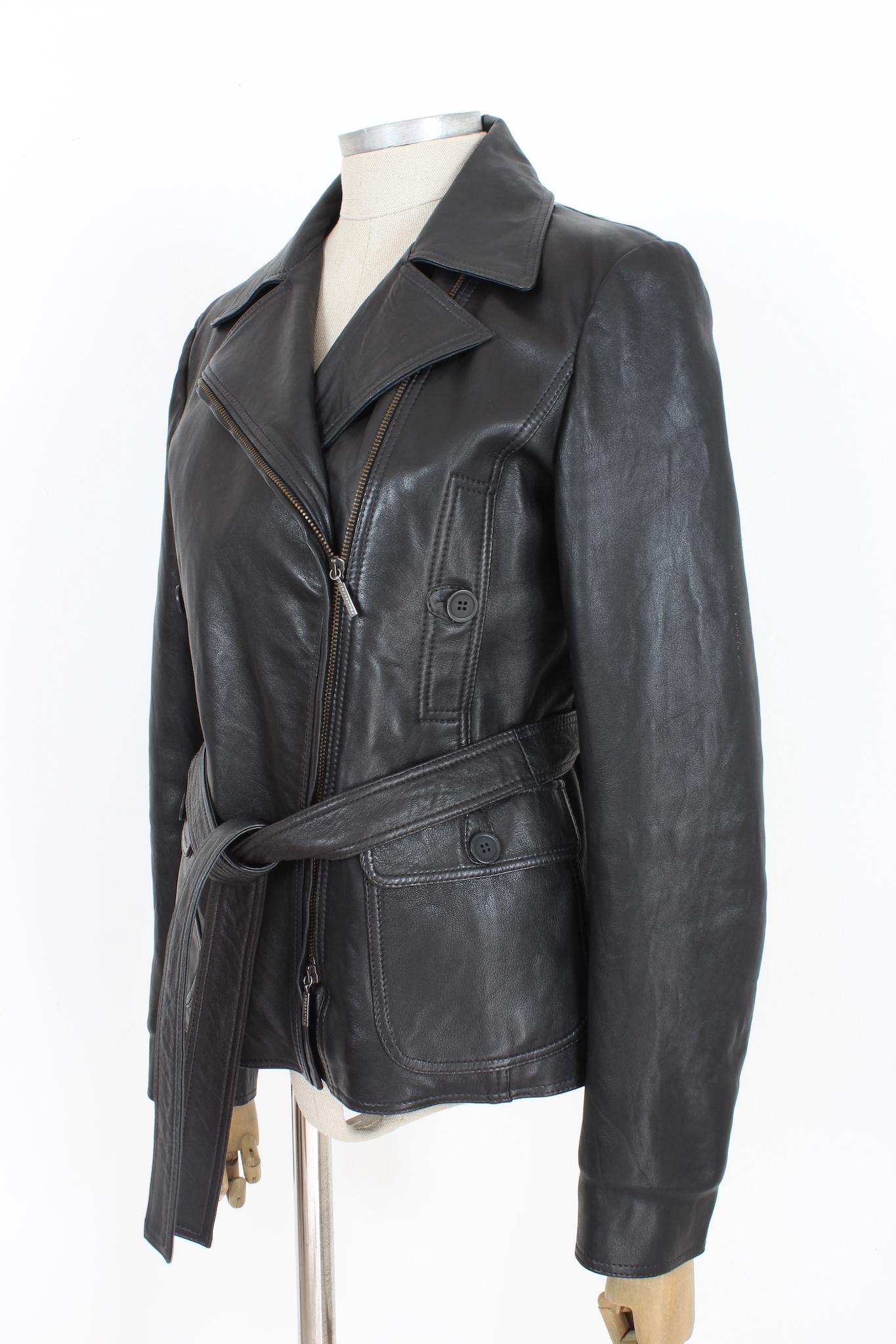 Alberta Ferretti - Veste Chiodo vintage en cuir noir, années 90 Pour femmes en vente