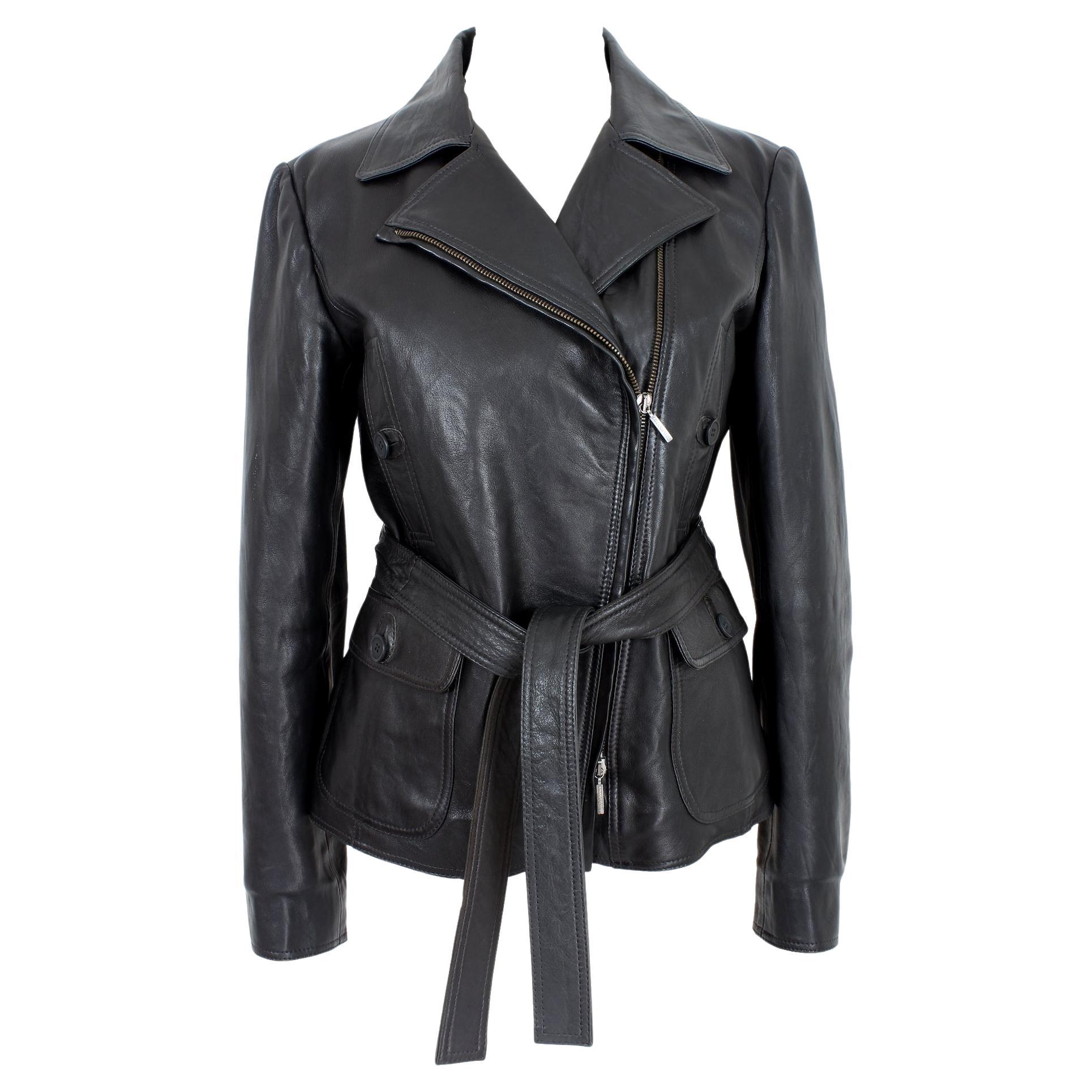 Alberta Ferretti Black Leather Vintage Chiodo Jacket '90s For Sale