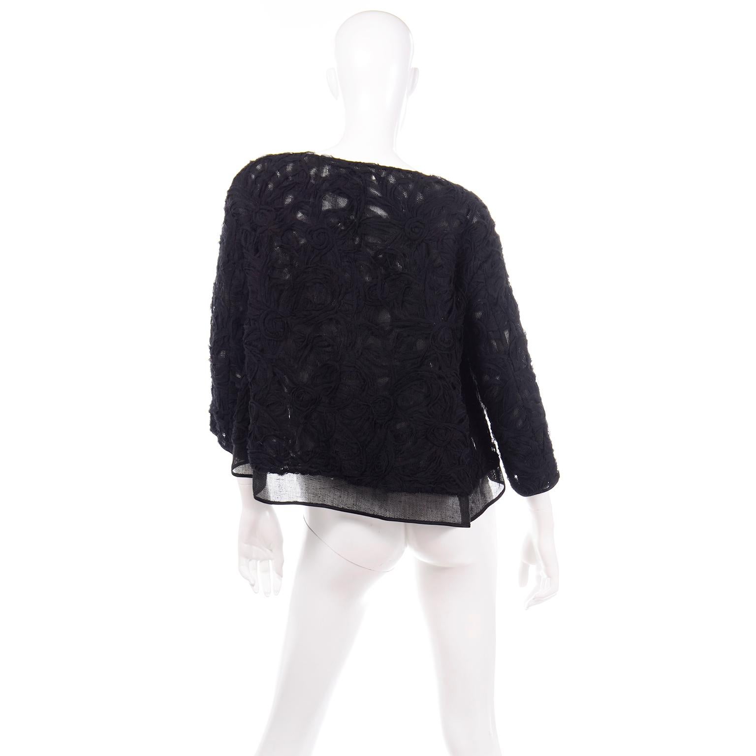 Women's Alberta Ferretti Black Linen and Silk Jacket Top W Soutache Style Detail & Mesh