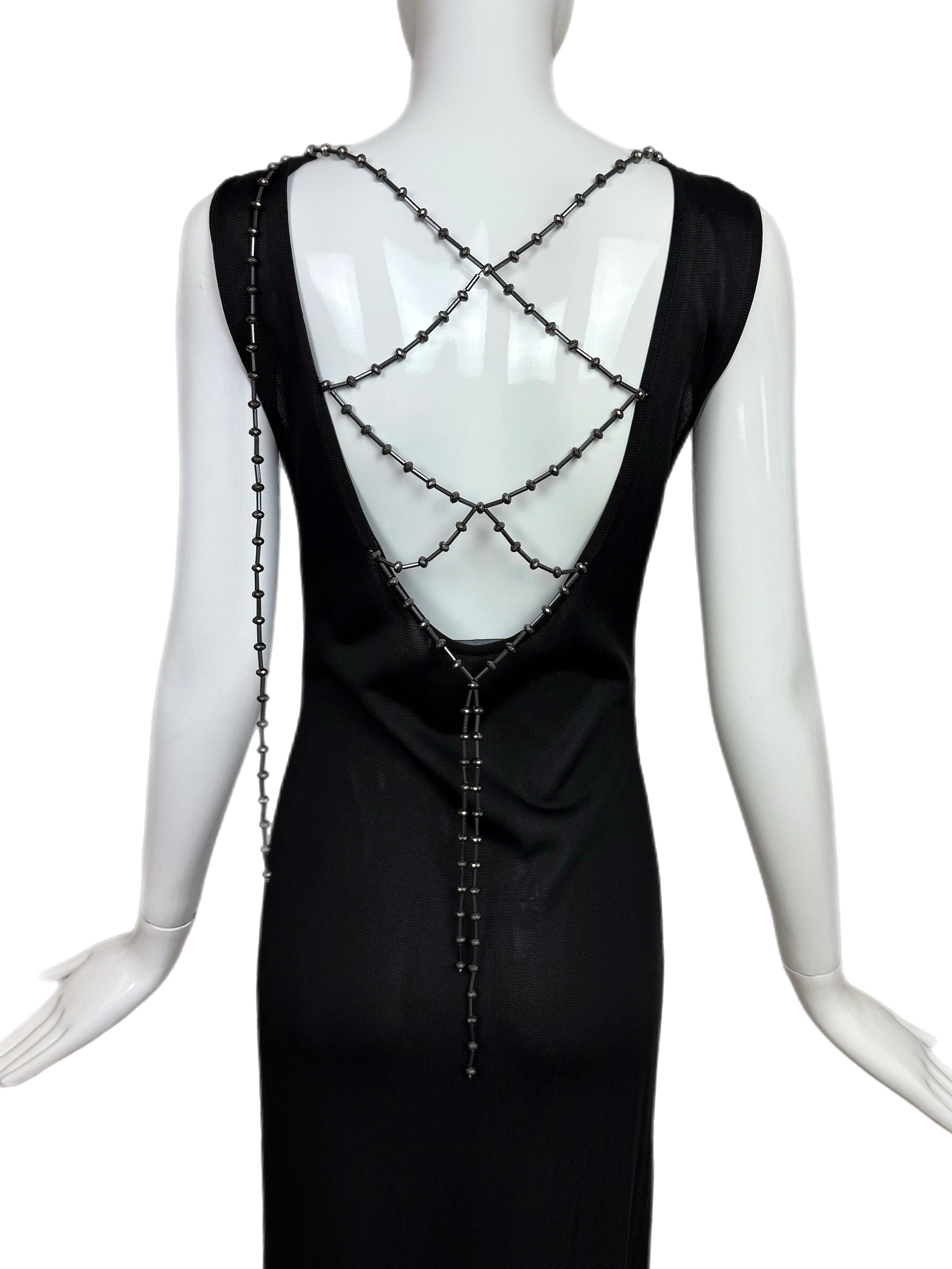 ALBERTA FERRETTI Black Ornate Multi Layered Chain Dress Anthracite Crystal Chain (Schwarz) im Angebot