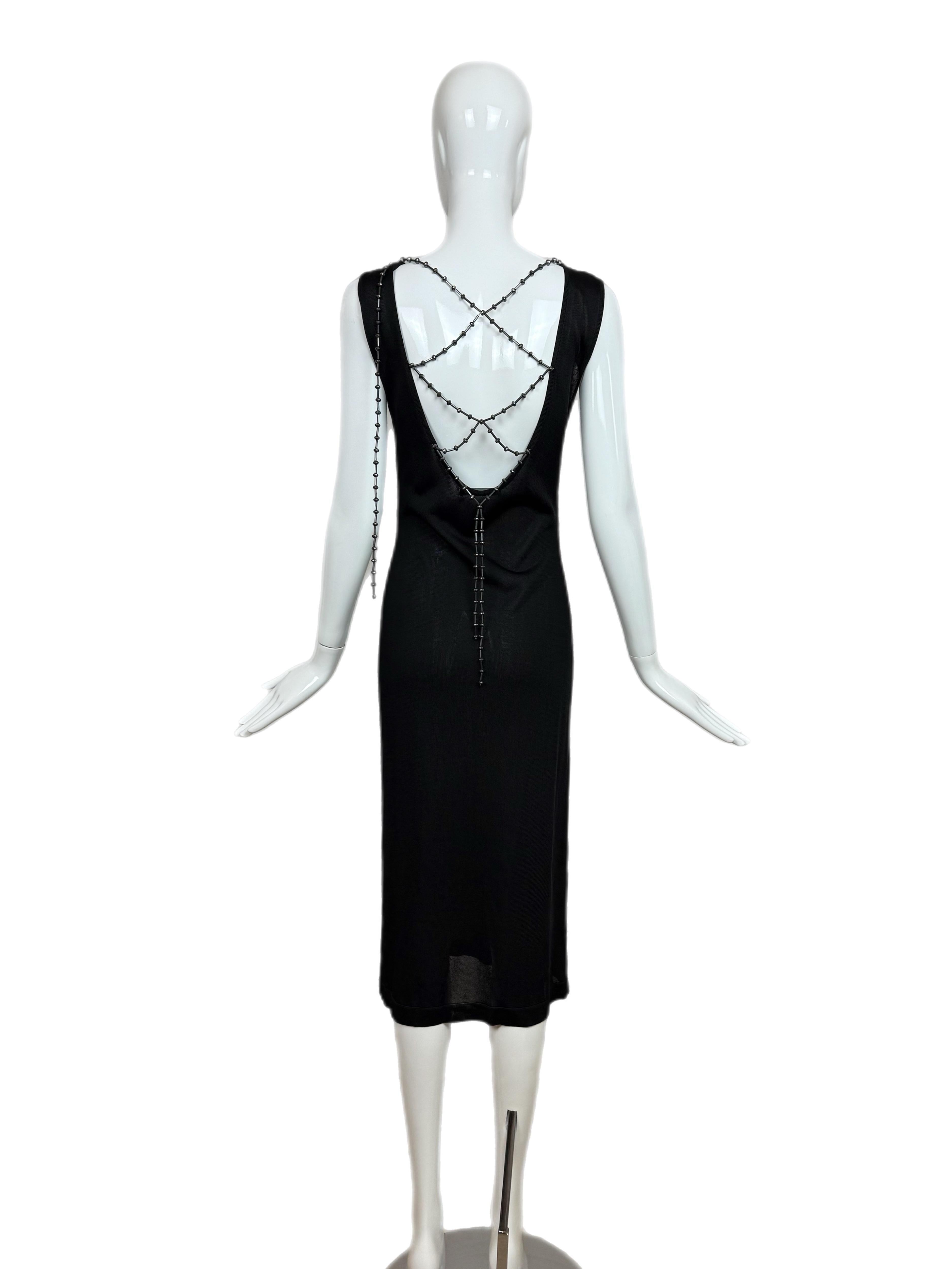ALBERTA FERRETTI Black Ornate Multi Layered Chain Dress Anthracite Crystal Chain im Zustand „Neu“ im Angebot in Leonardo, NJ