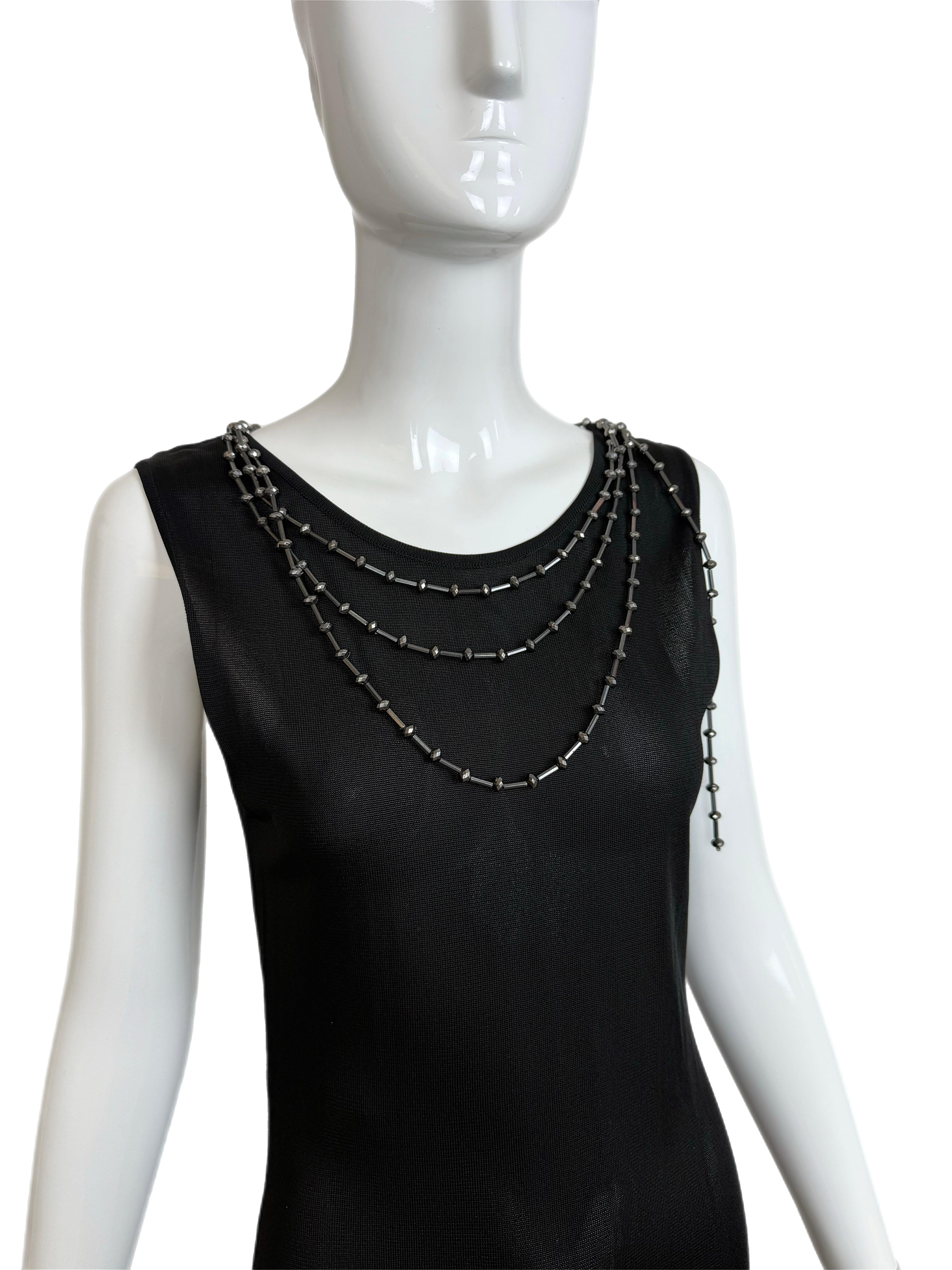 ALBERTA FERRETTI Black Ornate Multi Layered Chain Dress Anthracite Crystal Chain im Angebot 2