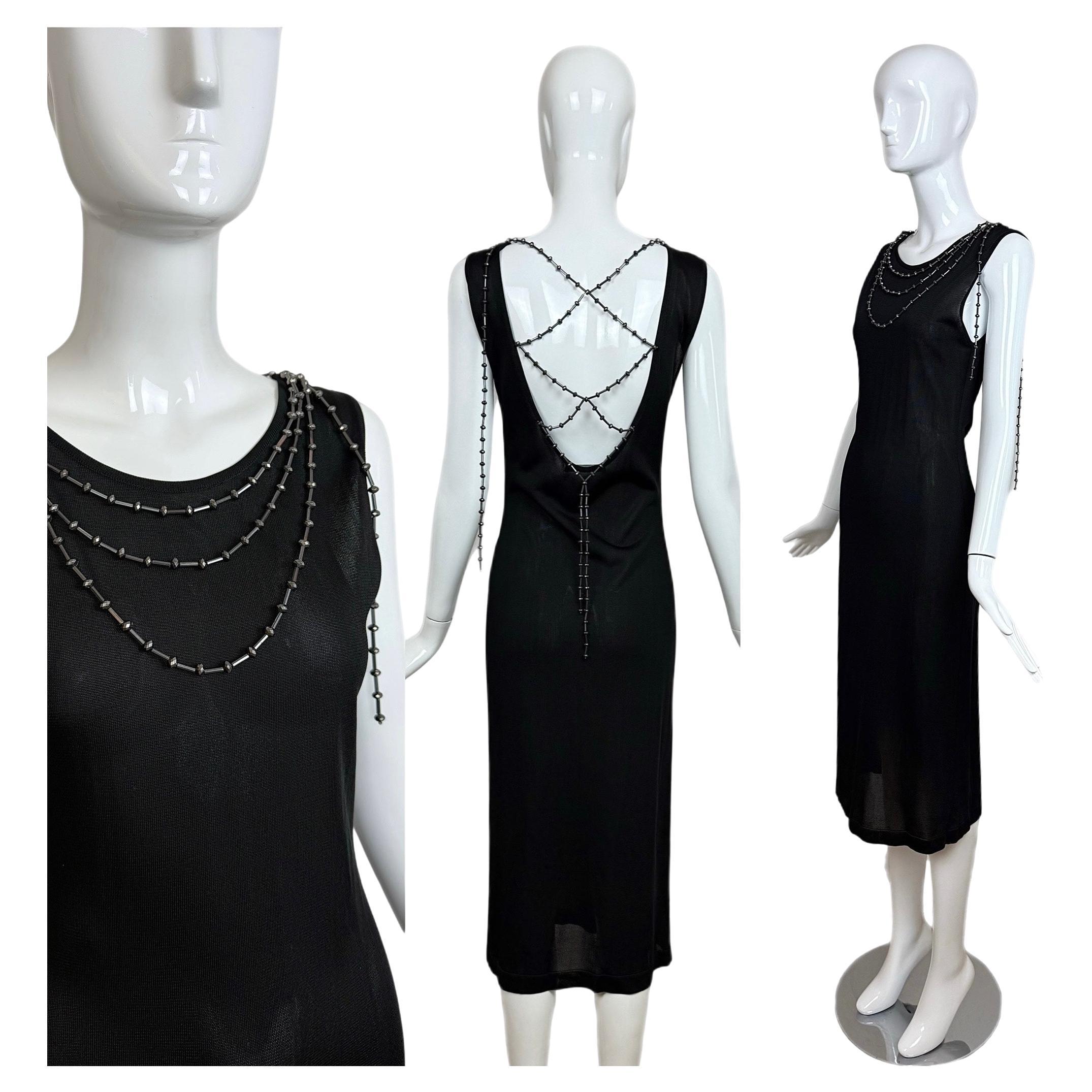 ALBERTA FERRETTI Black Ornate Multi Layered Chain Dress Anthracite Crystal Chain im Angebot