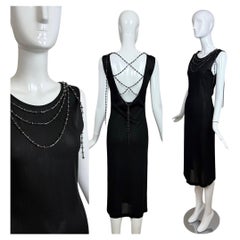ALBERTA FERRETTI Black Ornate Multi Layered Chain Dress Anthracite Crystal Chain
