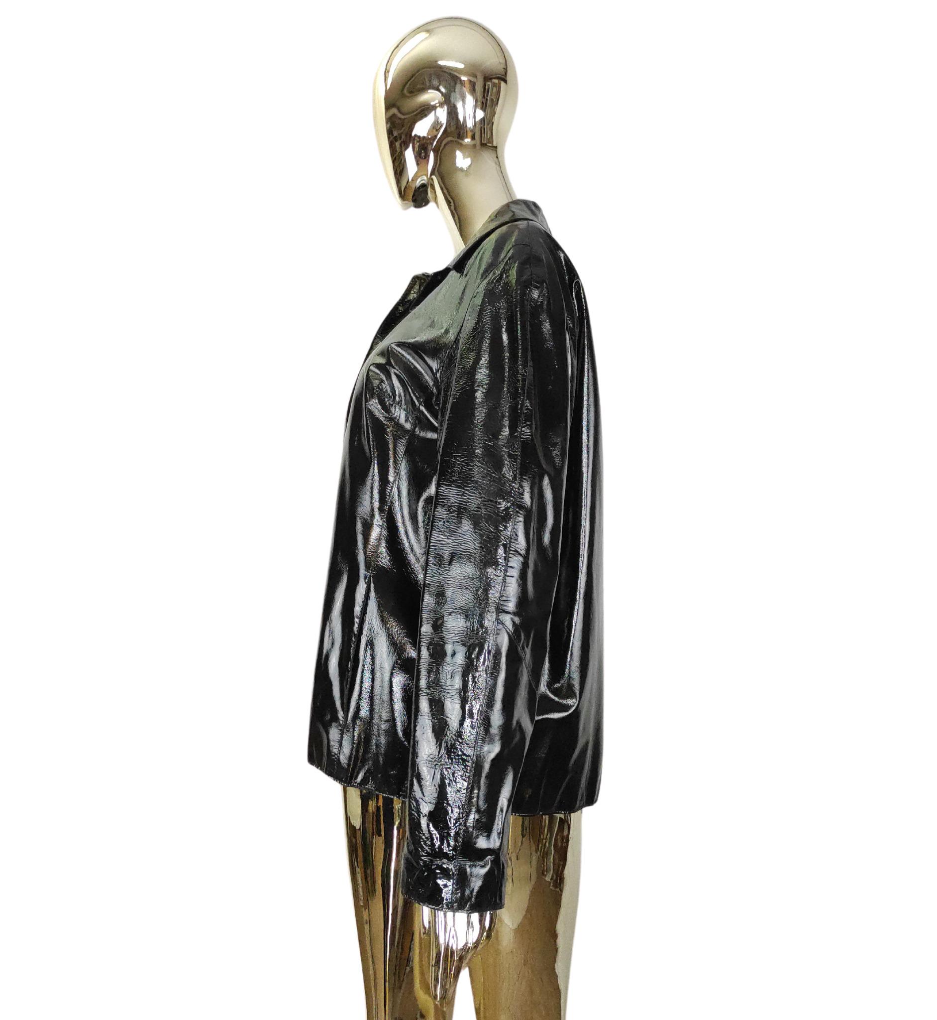 Black Alberta Ferretti black patent leather jacket For Sale
