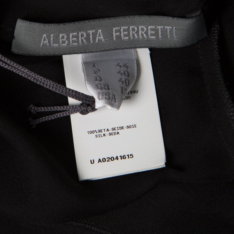 Alberta Ferretti Black Sheer Silk Lace Panel Detail Pleat Front Blouse M 1
