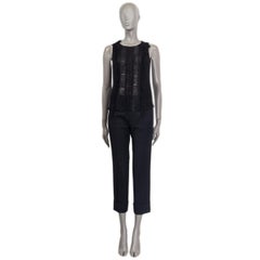 ALBERTA FERRETTI black silk SHEER FRINGED Sleeveless Shirt 42 M