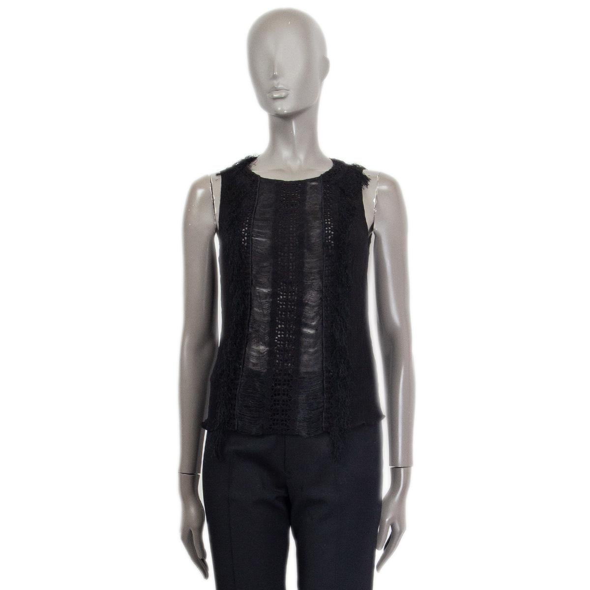 Black ALBERTA FERRETTI black silk SHEER FRINGED Sleeveless Shirt 42 M For Sale
