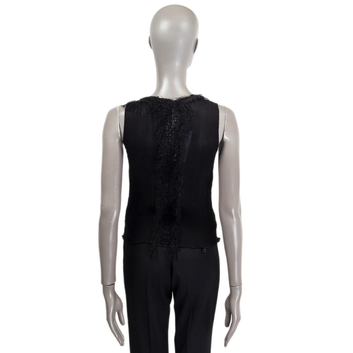 Women's ALBERTA FERRETTI black silk SHEER FRINGED Sleeveless Shirt 42 M For Sale