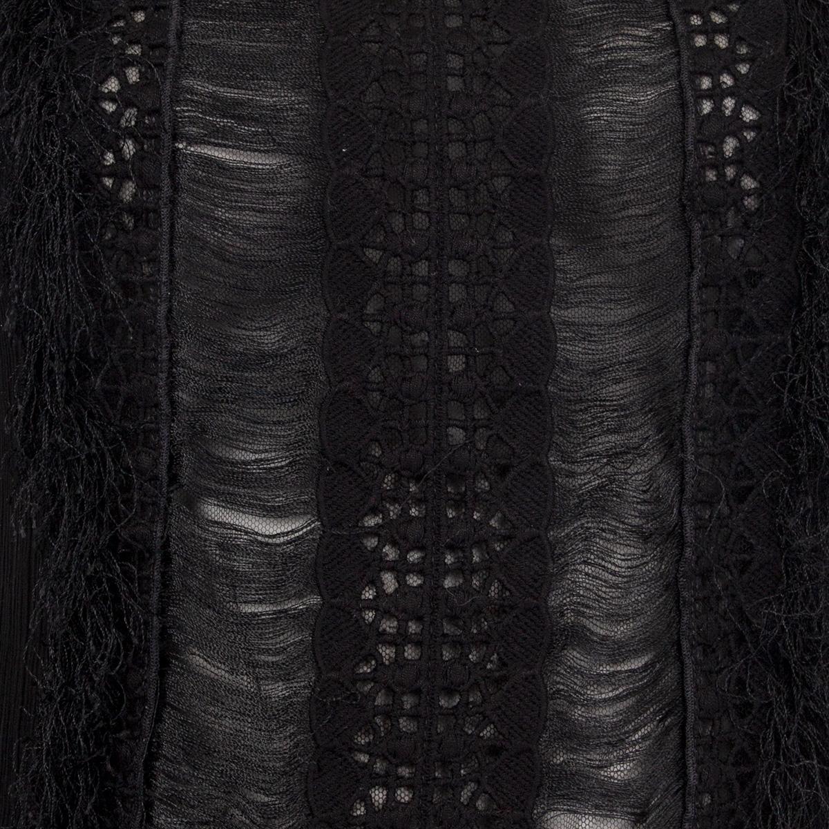 ALBERTA FERRETTI black silk SHEER FRINGED Sleeveless Shirt 42 M For Sale 1