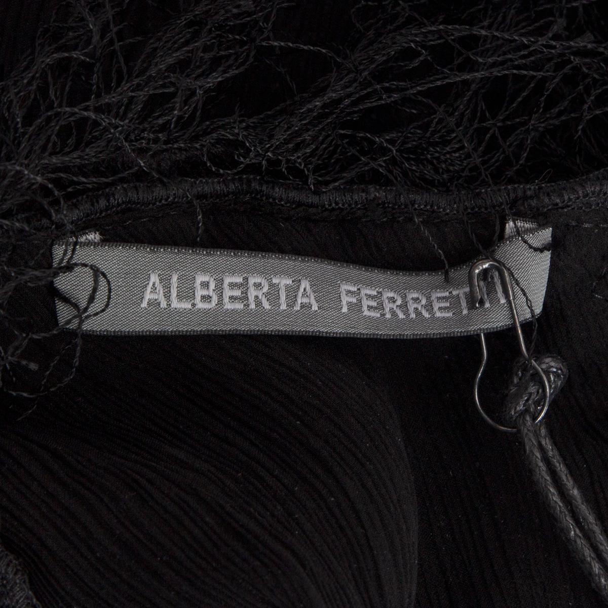 ALBERTA FERRETTI black silk SHEER FRINGED Sleeveless Shirt 42 M For Sale 2