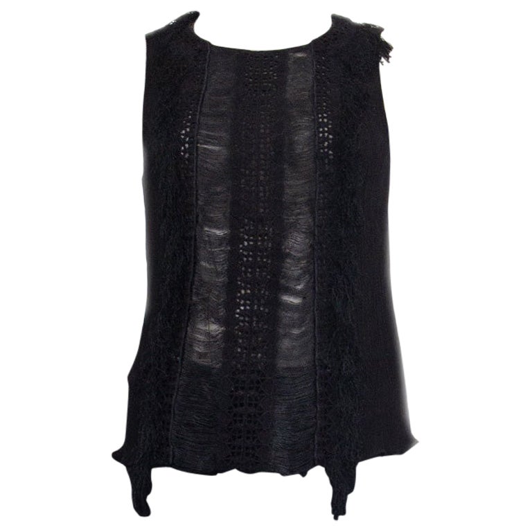 ALBERTA FERRETTI camicia senza maniche in seta nera SHEER FRINGED 42 M
