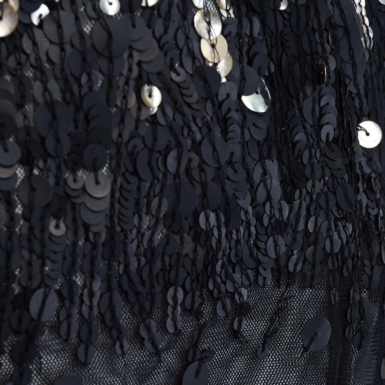Women's ALBERTA FERRETTI black silver ombre sequins mesh tank top IT40 FR36 US4 UK8 S