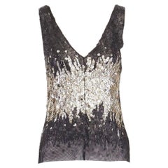 ALBERTA FERRETTI black silver ombre sequins mesh tank top IT40 FR36 US4 UK8 S