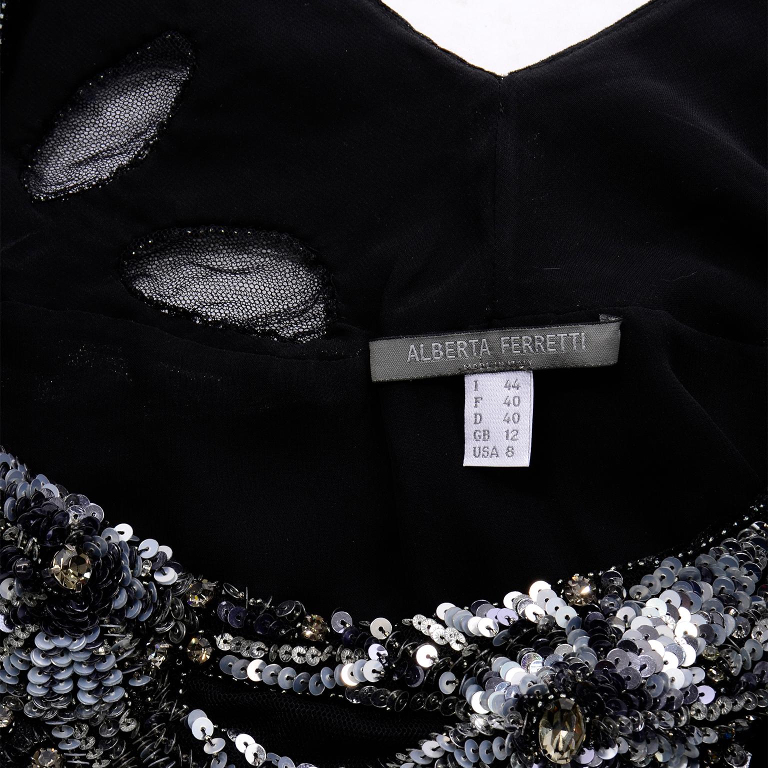 Alberta Ferretti Black Velvet Evening Dress With Sequins and Beads  For Sale 3