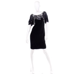 Alberta Ferretti Black Velvet Evening Dress With Sequins and Beads