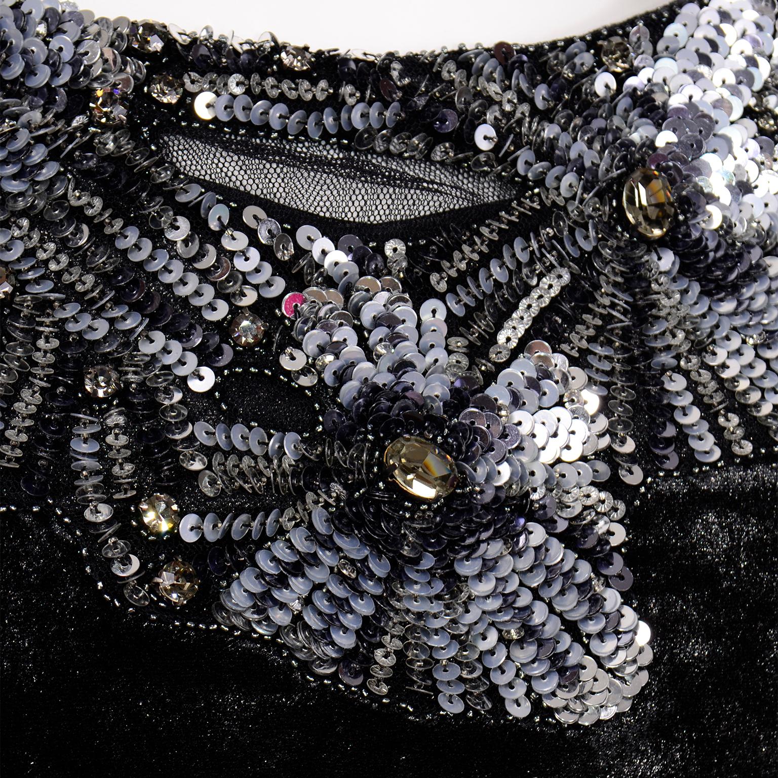 Alberta Ferretti Black Velvet Evening Dress With Sequins and Beads  For Sale 2