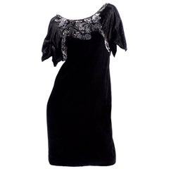 Retro Alberta Ferretti Black Velvet Evening Dress With Sequins and Beads 