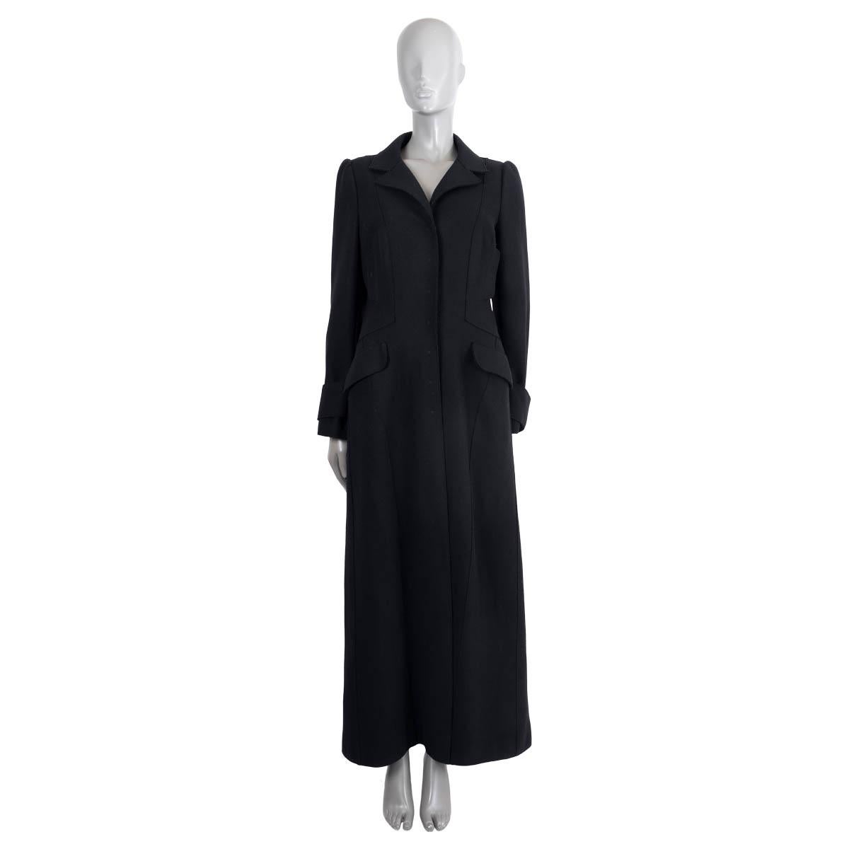ALBERTA FERRETTI black wool FLARED MAXI Coat Jacket 44 L For Sale