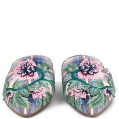 ALBERTA FERRETTI Mules plates bleues à motifs floraux 38