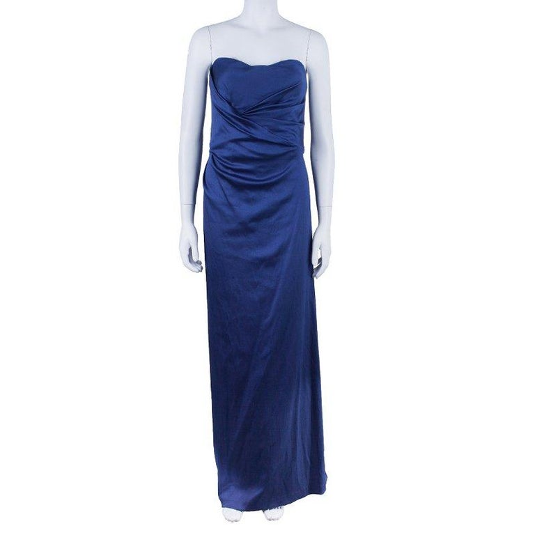 Alberta Ferretti Blue Strapless Fishtail Gown L For Sale at 1stdibs