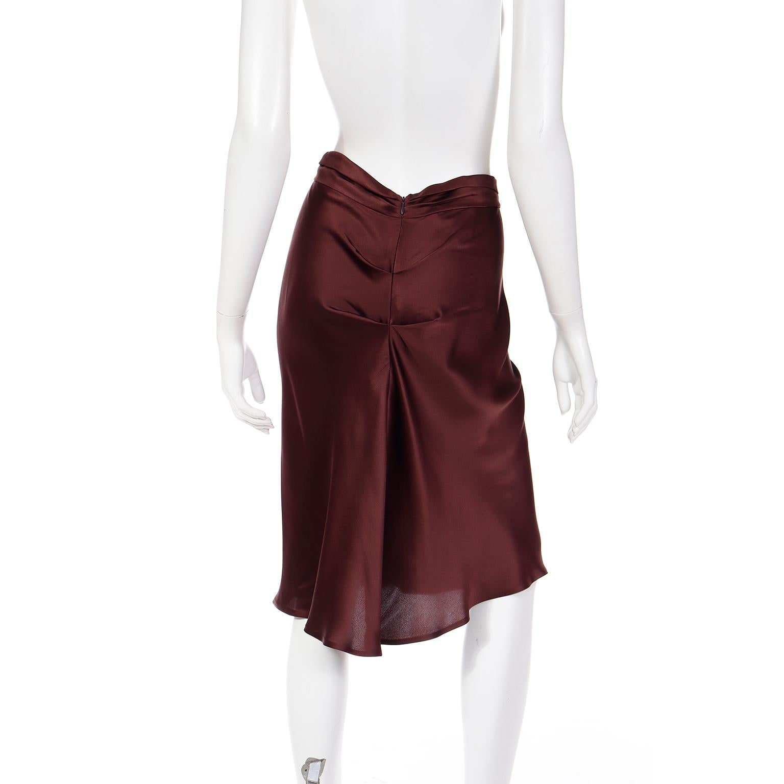 Alberta Ferretti Brown Silk Charmeuse Vintage Skirt In Excellent Condition For Sale In Portland, OR