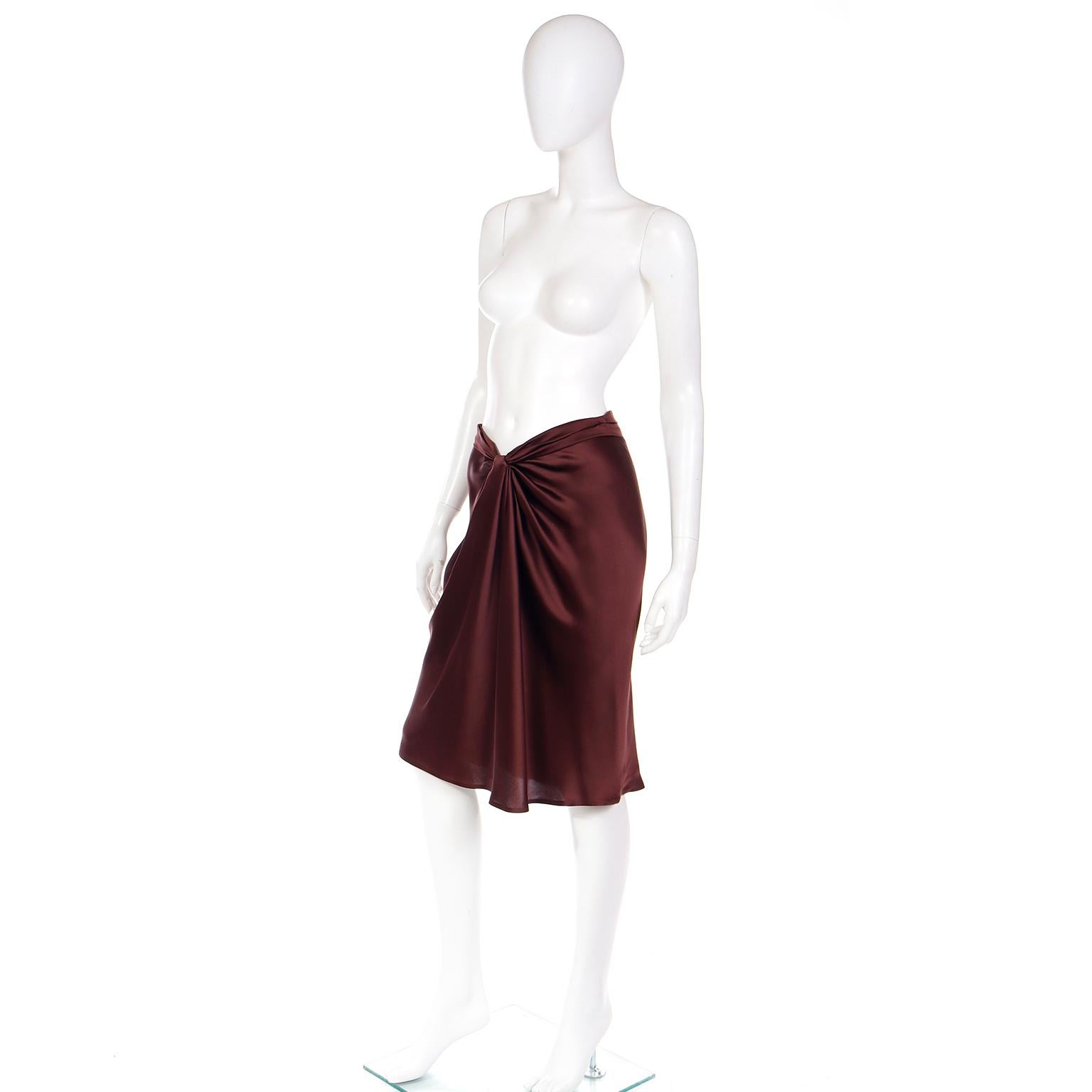 Women's Alberta Ferretti Brown Silk Charmeuse Vintage Skirt For Sale