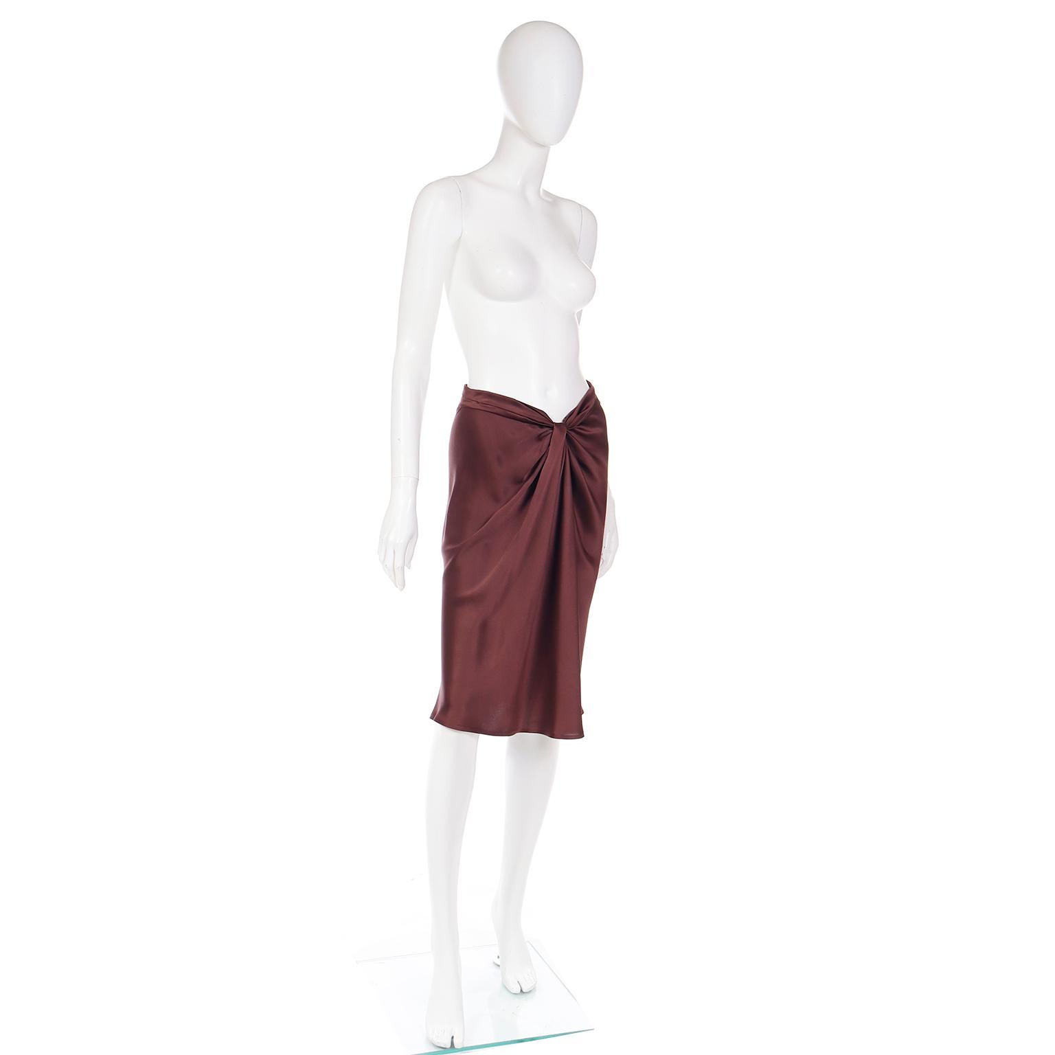 Alberta Ferretti Brown Silk Charmeuse Vintage Skirt For Sale 1