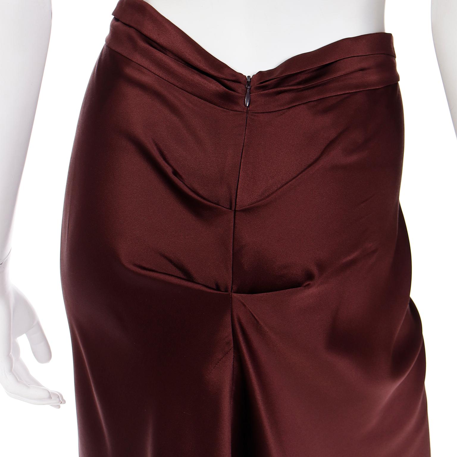 Alberta Ferretti Brown Silk Charmeuse Vintage Skirt For Sale 3