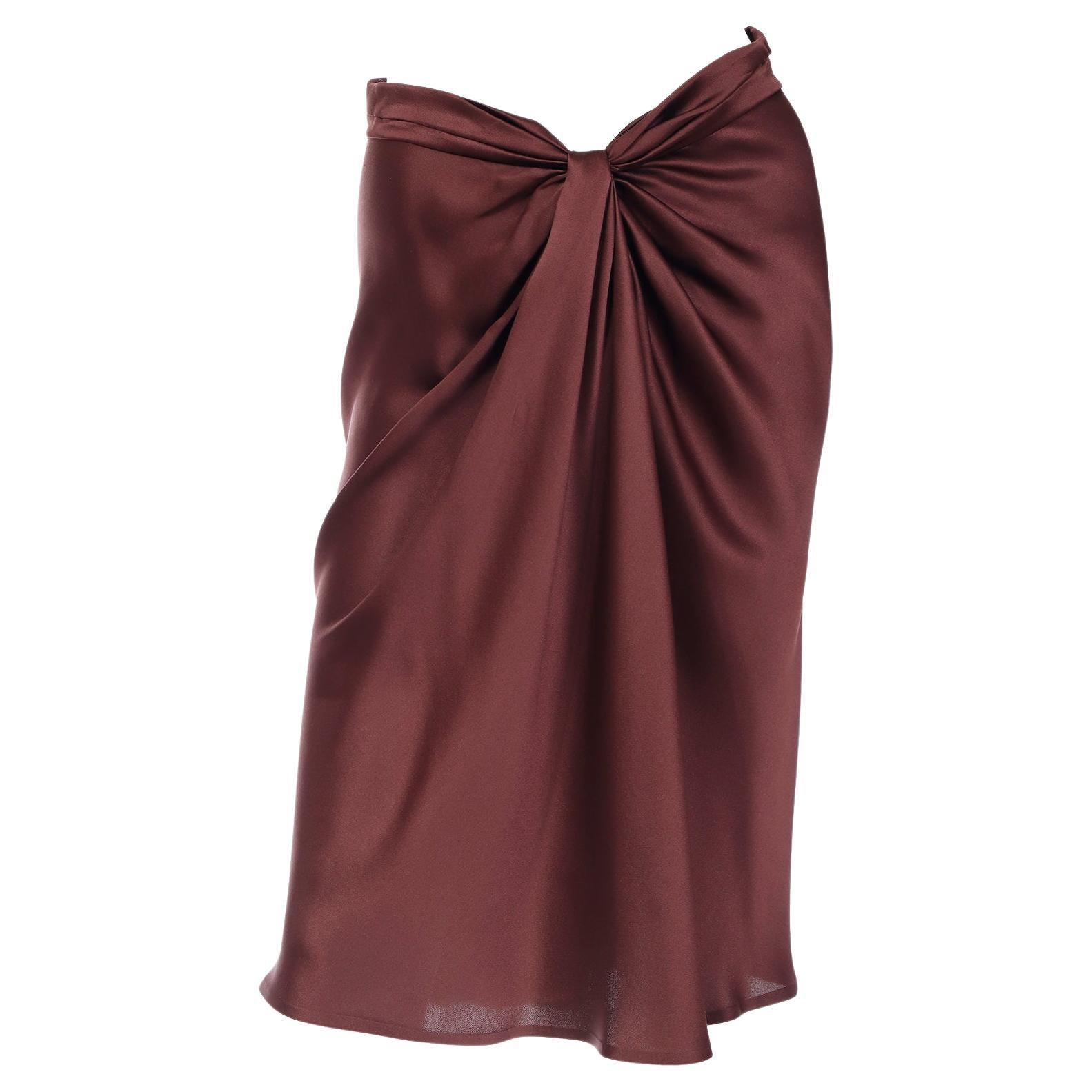 Alberta Ferretti Brown Silk Charmeuse Vintage Skirt For Sale