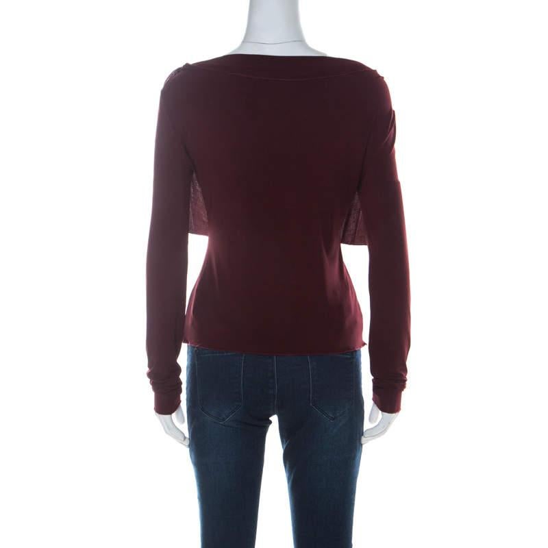 Black Alberta Ferretti Burgundy Cowl Neck Long Sleeve Top M