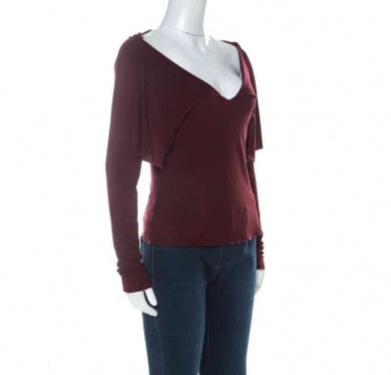 Noir Alberta Ferretti Haut bordeaux à manches longues col bénitier M en vente