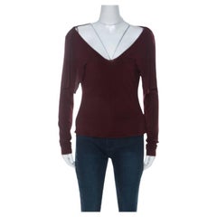Alberta Ferretti Burgundy Cowl Neck Long Sleeve Top M