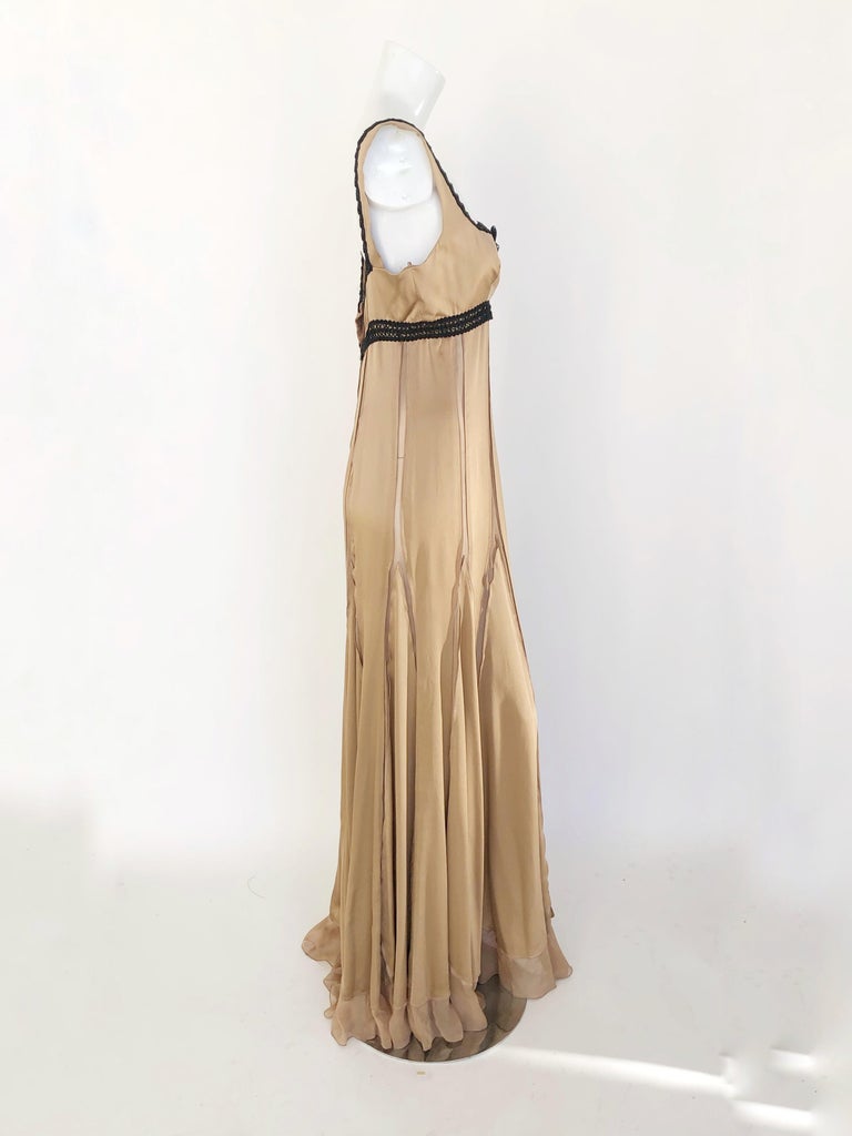 Alberta Ferretti champagne gown with black trim For Sale at 1stDibs