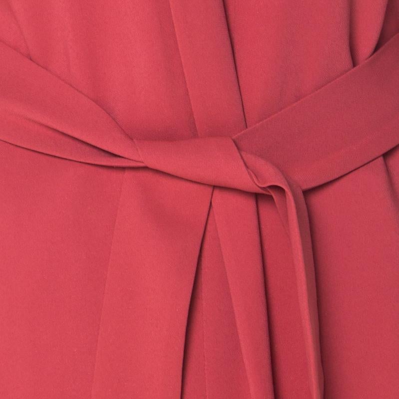 Women's Alberta Ferretti Coral Pink Sheer Panel Insert Belted Long Coat M