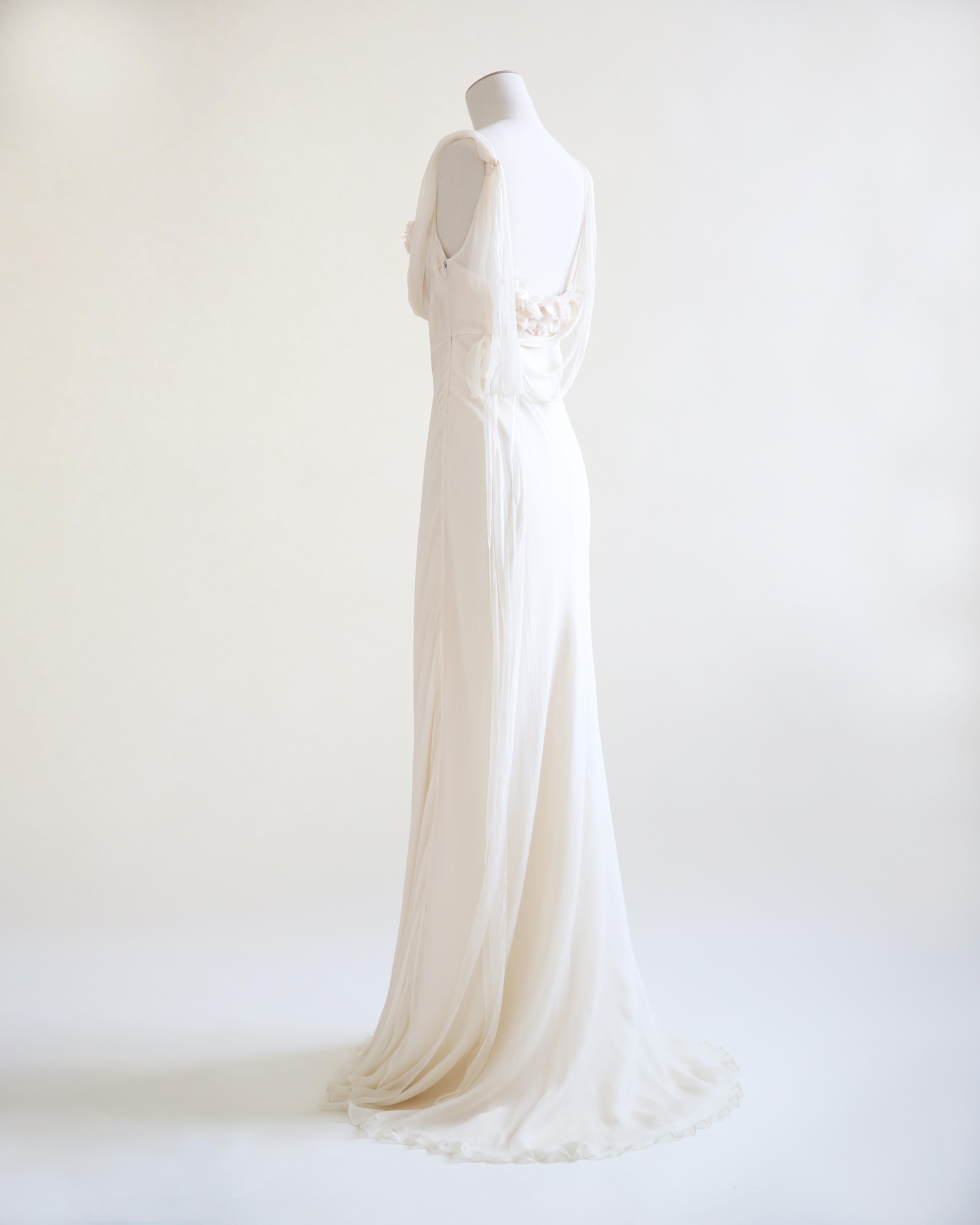 Alberta Ferretti Creme Elfenbein floral Perle Seide geschichtet Hochzeit Zug Kleid Kleid Damen