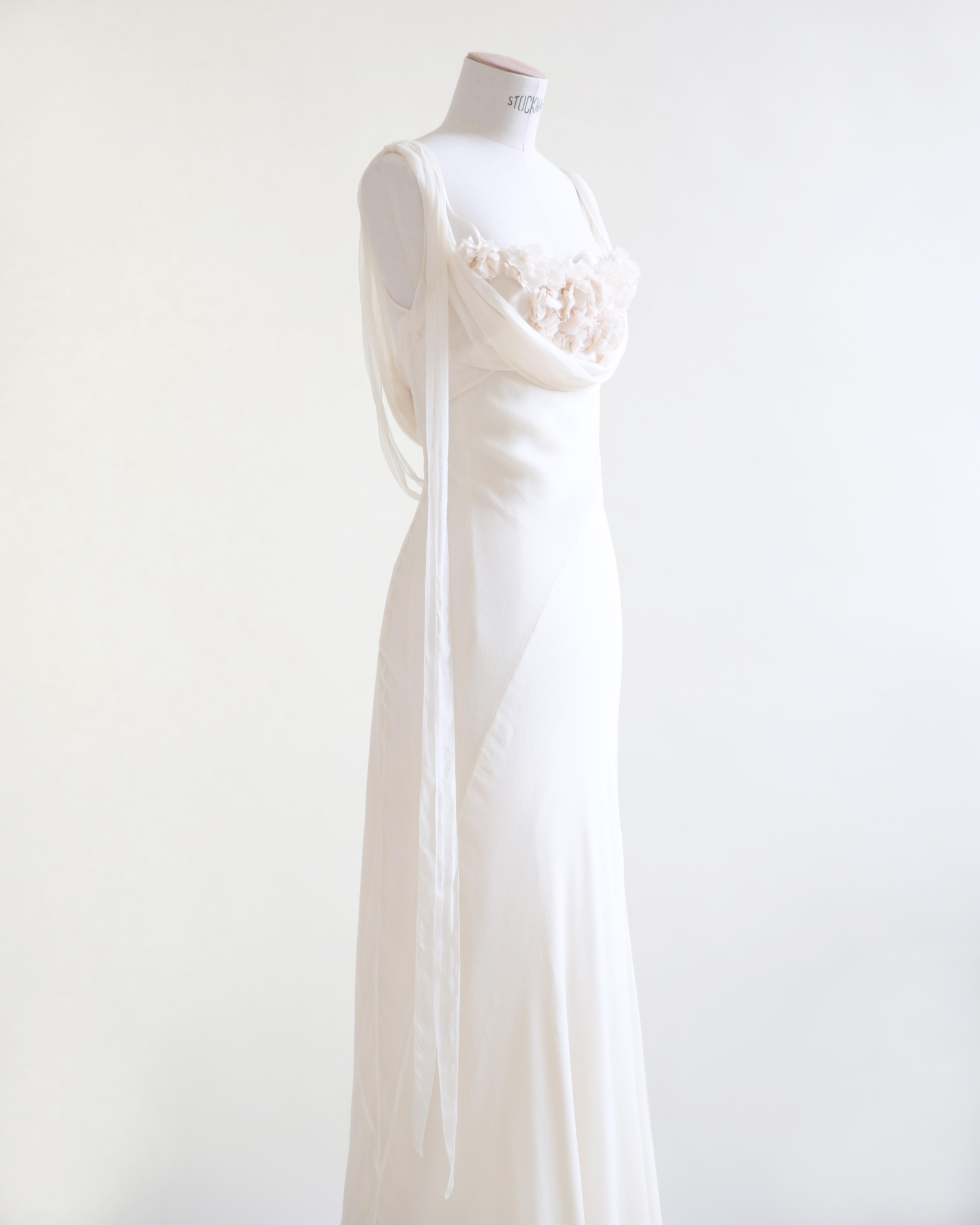 Alberta Ferretti Creme Elfenbein floral Perle Seide geschichtet Hochzeit Zug Kleid Kleid 2