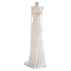 Alberta Ferretti cream ivory floral pearl silk layered wedding train gown dress