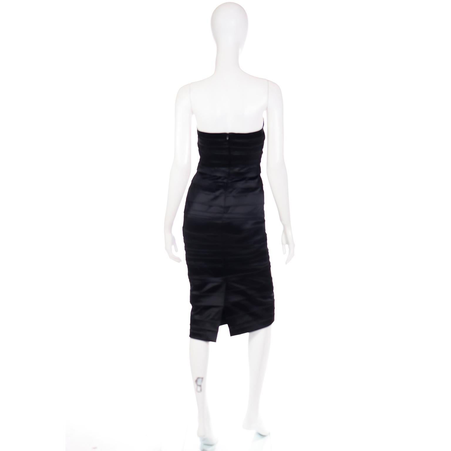 Women's Alberta Ferretti Deadstock Black Silk Satin Ruched Strapless Dress Deadstock For Sale