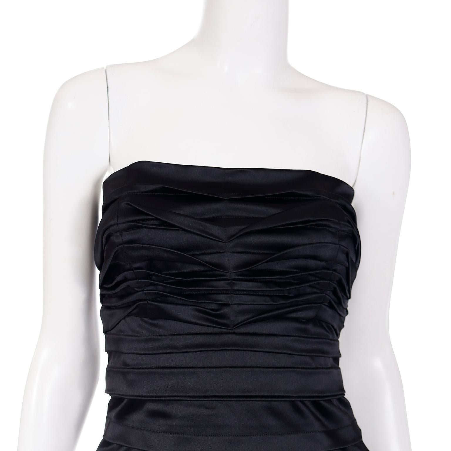 Alberta Ferretti Deadstock Black Silk Satin Ruched Strapless Dress Deadstock For Sale 2