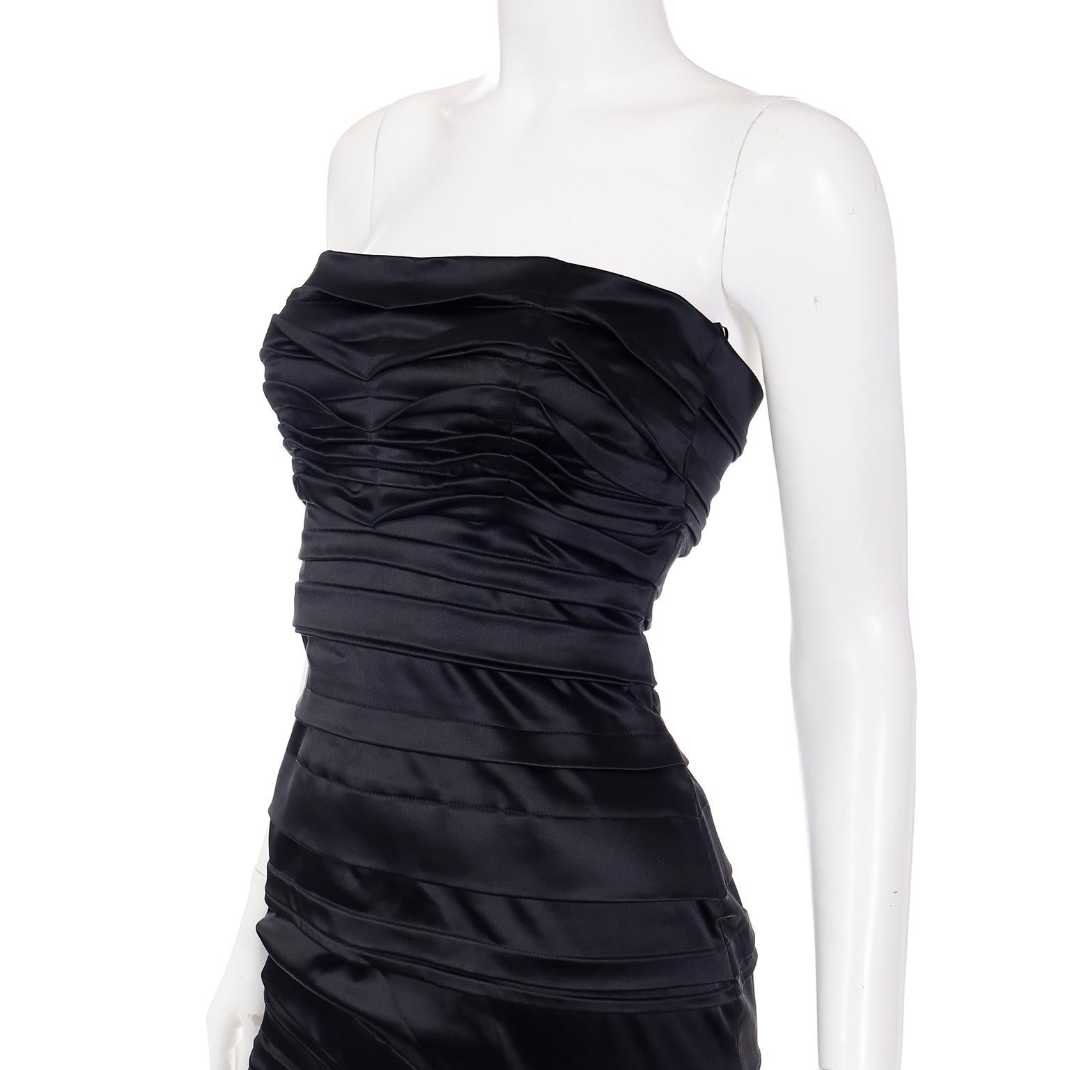 Alberta Ferretti Deadstock Black Silk Satin Ruched Strapless Dress Deadstock For Sale 3
