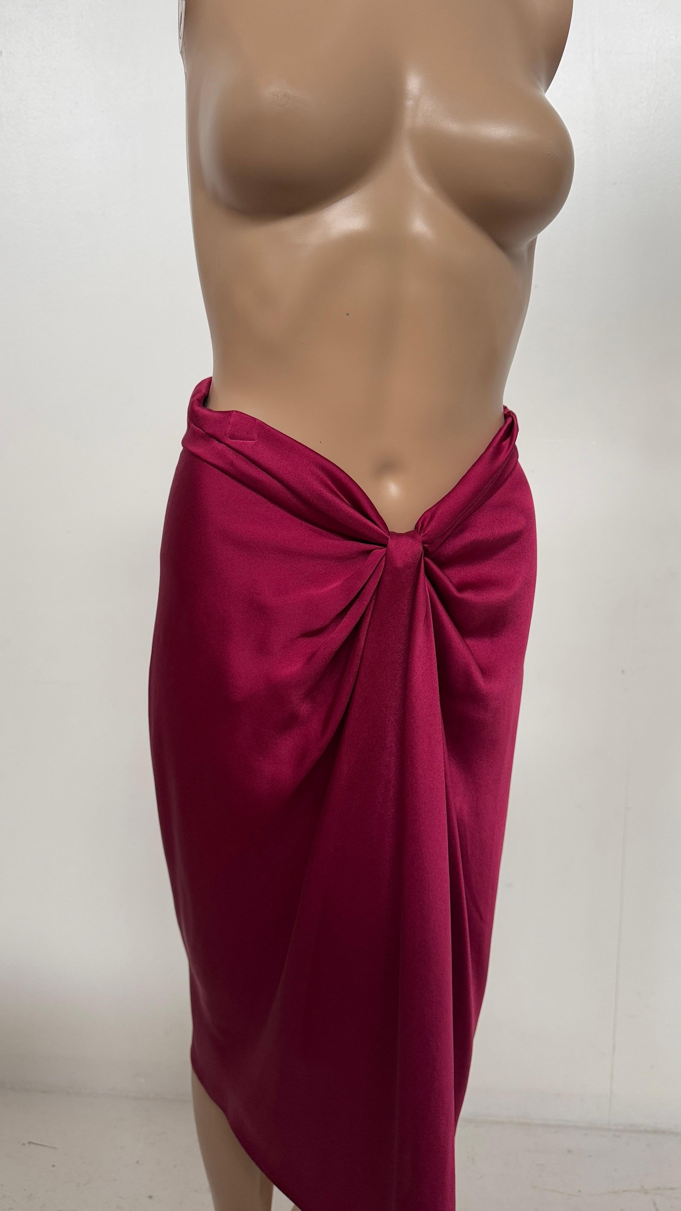 Red Alberta Ferretti Draped Silk Skirt in Deep Fuchsia - We pay for import duty! in vendita