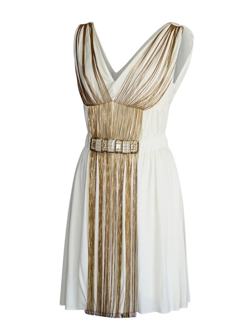 Beige Alberta Ferretti Dress Fine Chain Rich Stone Detail  40 / 4 nwt