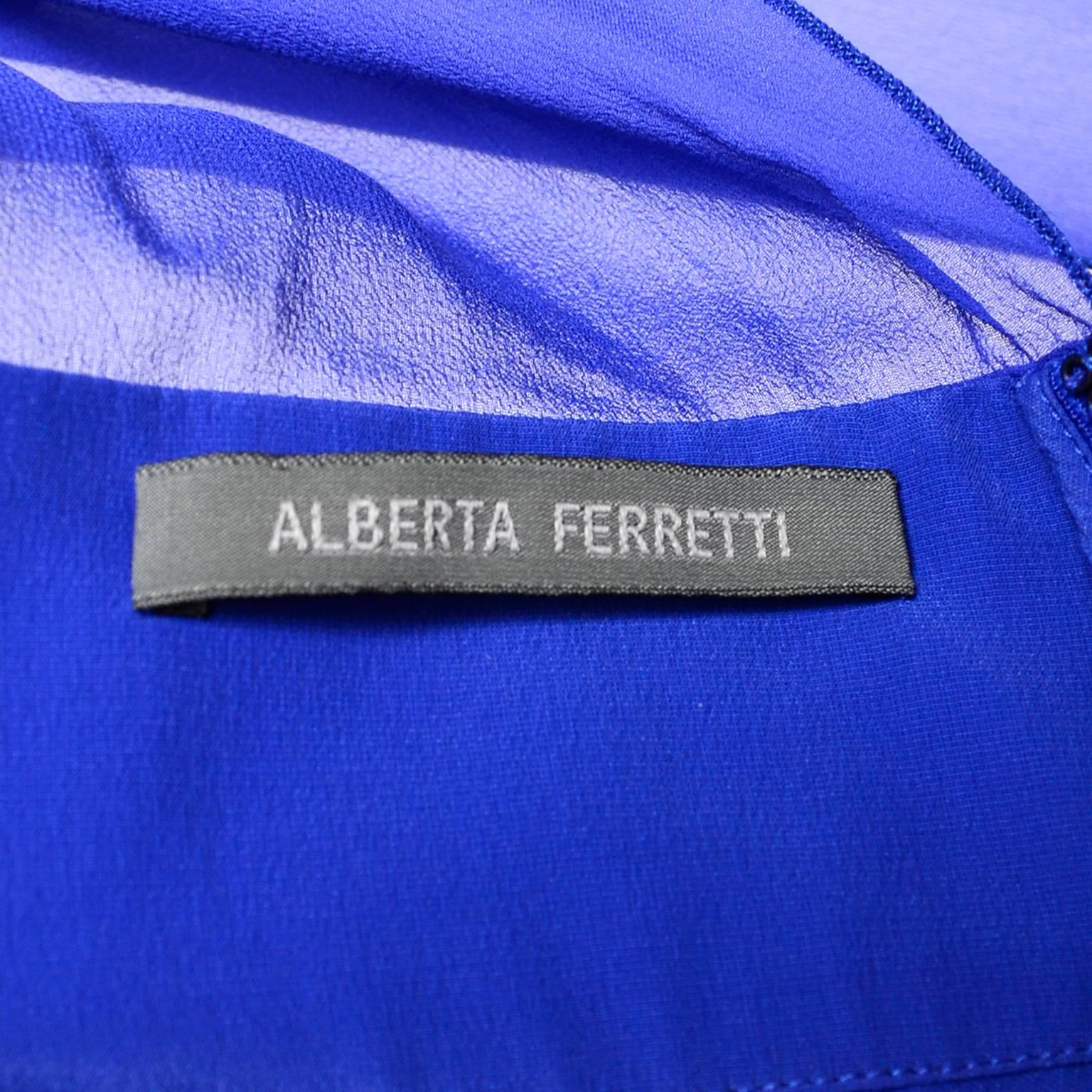 Alberta Ferretti Blue Silk Chiffon with Mini Train and Beaded Belt and Cape 5