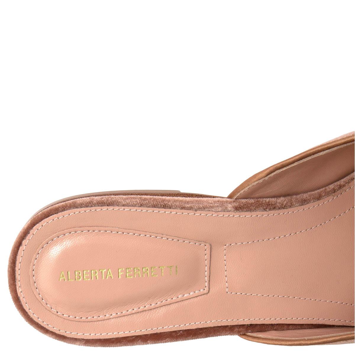 Women's ALBERTA FERRETTI dusty pink EMBROIDERED VELVET MIA Mules Flats Shoes 38
