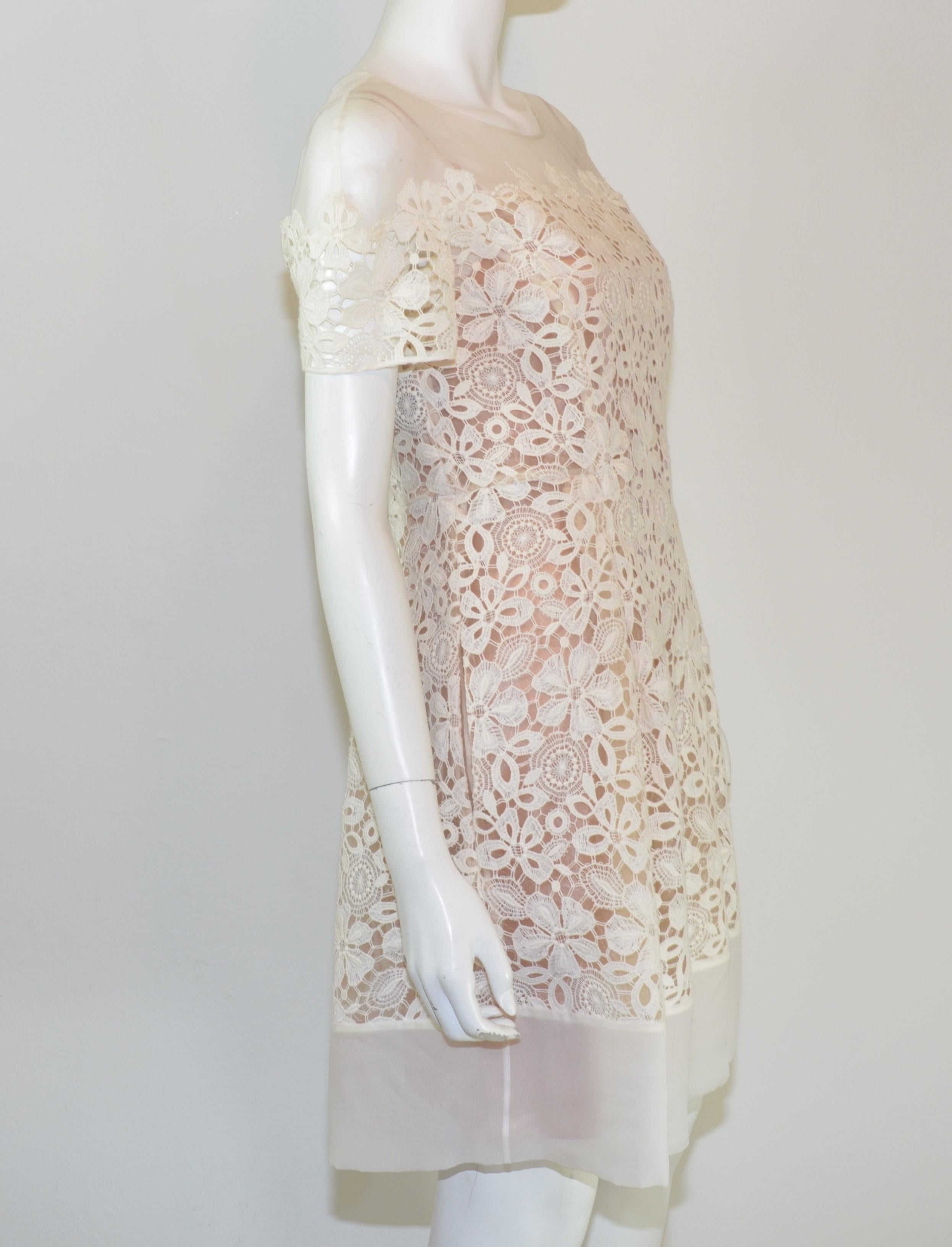 Women's Alberta Ferretti Embroidered Organza A-Line Dress with Flower Motif